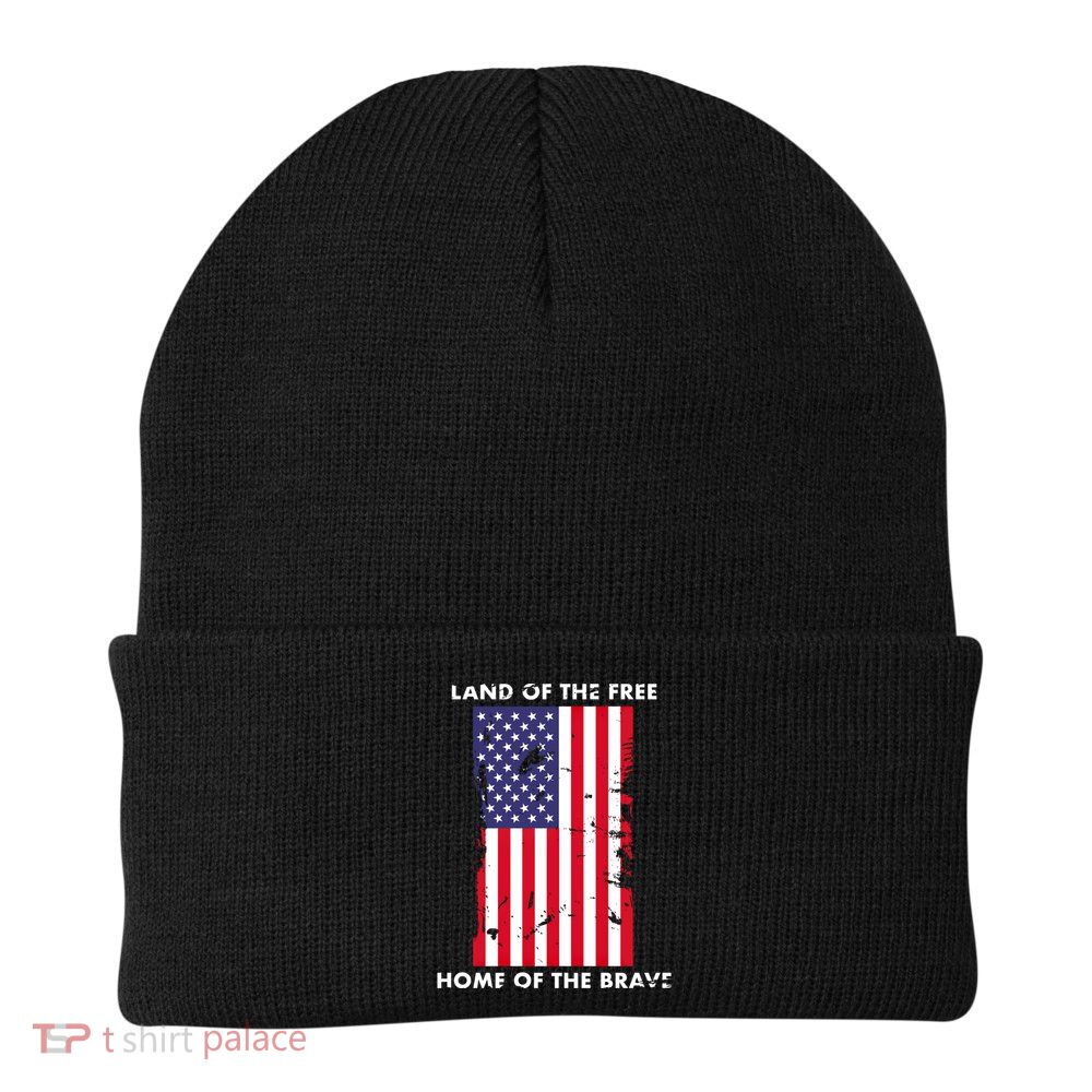 Usa Land Of The Free Home Of The Brave Flag America Funny Gift Beanie