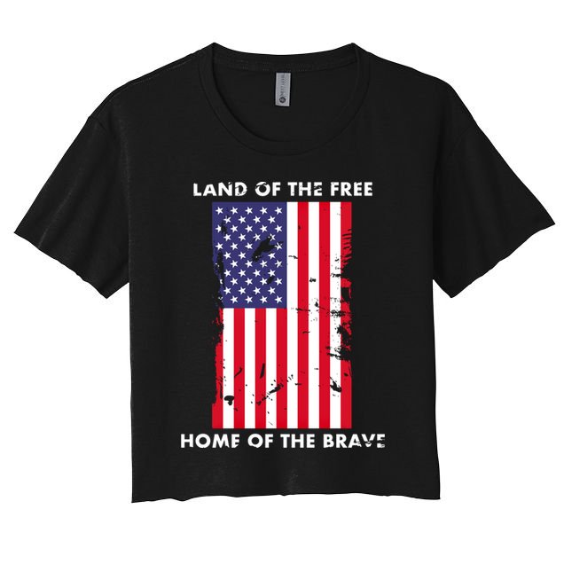 Usa Land Of The Free Home Of The Brave Flag America Funny Gift Crop Top