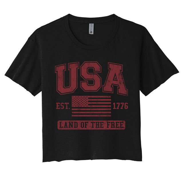 Usa Land Of The Free Maroon Graphic Gift Crop Top