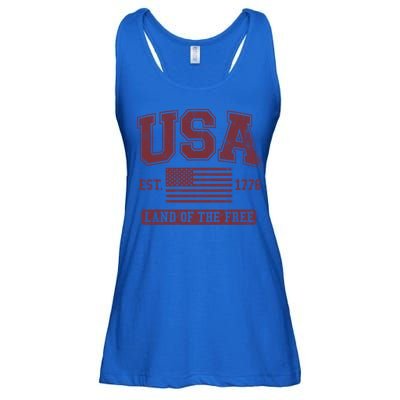 Usa Land Of The Free Maroon Graphic Gift Ladies Essential Flowy Tank