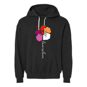 Unique Lesbian Pride Flag Colors Hibiscus LGBT Lesbian Garment-Dyed Fleece Hoodie