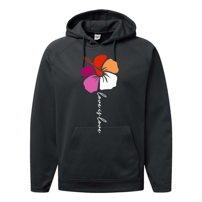 Unique Lesbian Pride Flag Colors Hibiscus LGBT Lesbian Performance Fleece Hoodie