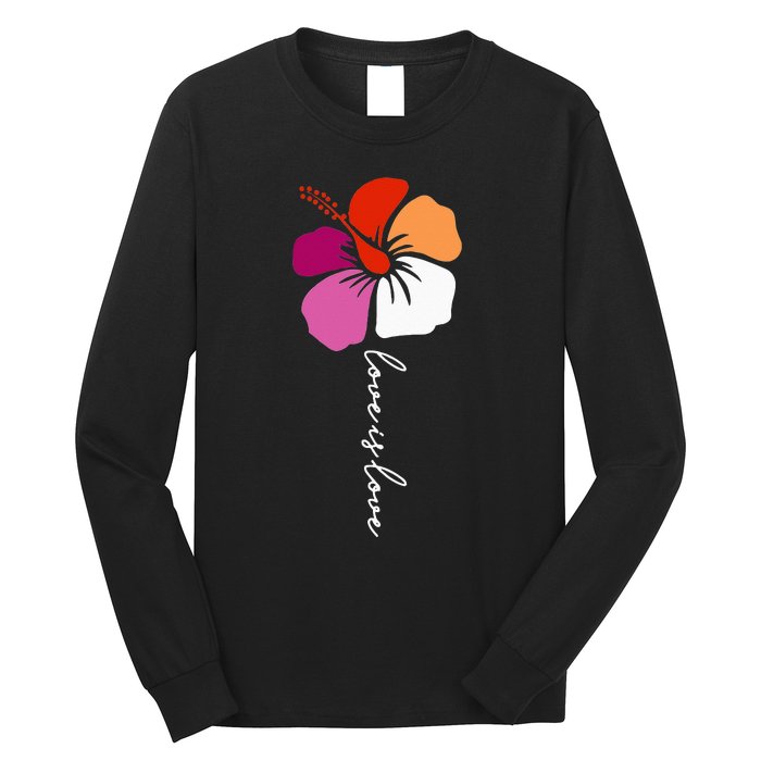 Unique Lesbian Pride Flag Colors Hibiscus LGBT Lesbian Long Sleeve Shirt