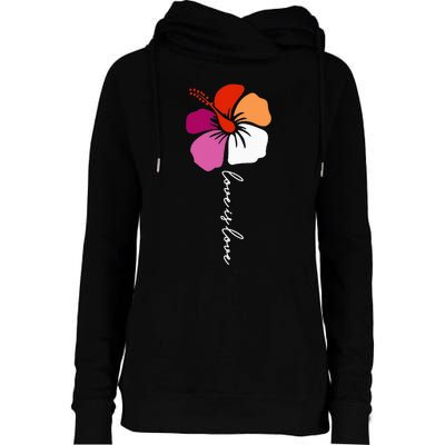 Unique Lesbian Pride Flag Colors Hibiscus LGBT Lesbian Womens Funnel Neck Pullover Hood