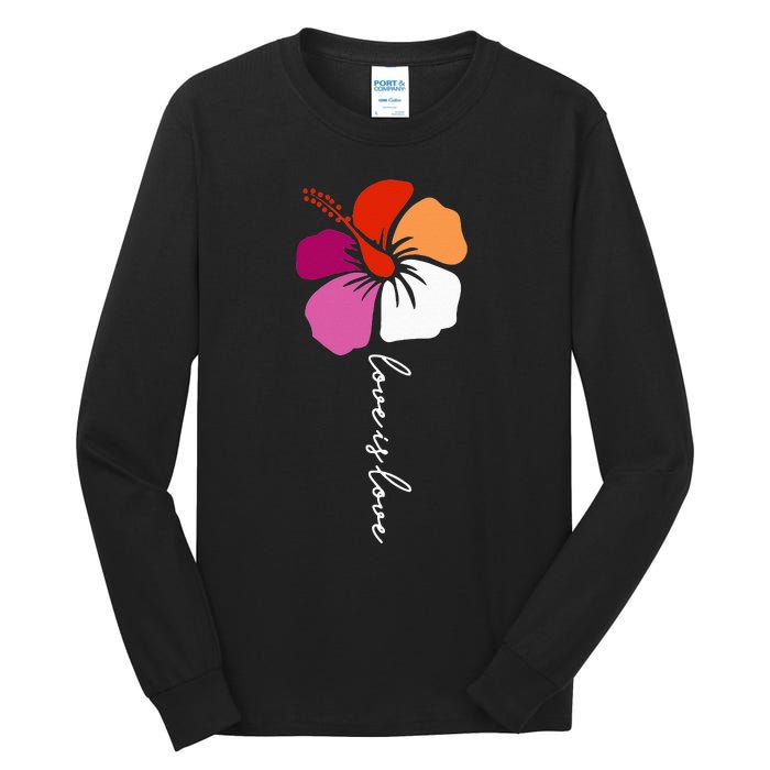 Unique Lesbian Pride Flag Colors Hibiscus LGBT Lesbian Tall Long Sleeve T-Shirt