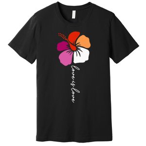 Unique Lesbian Pride Flag Colors Hibiscus LGBT Lesbian Premium T-Shirt