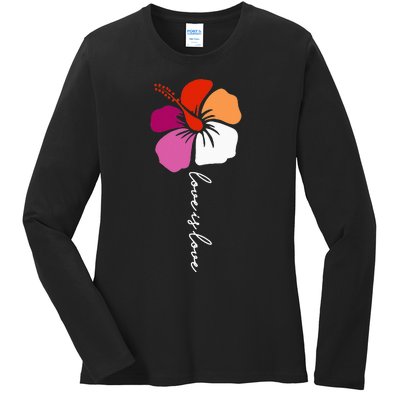 Unique Lesbian Pride Flag Colors Hibiscus LGBT Lesbian Ladies Long Sleeve Shirt