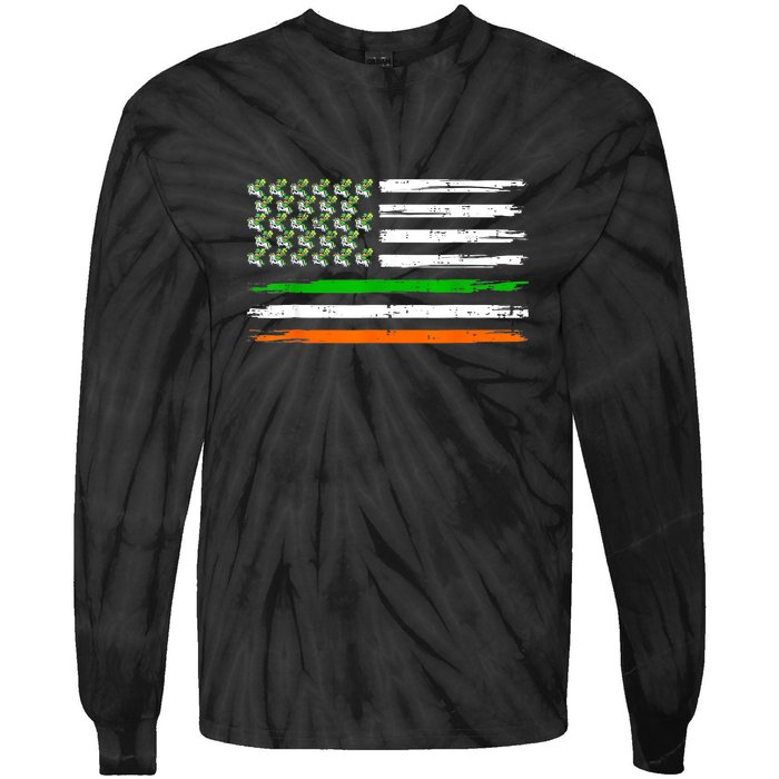 Unicorn Leprechaun St Patricks Day USA Flag Lepricorn Tie-Dye Long Sleeve Shirt