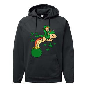 Unicorn Leprechaun St Patricks Day Performance Fleece Hoodie