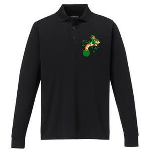 Unicorn Leprechaun St Patricks Day Performance Long Sleeve Polo