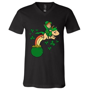 Unicorn Leprechaun St Patricks Day V-Neck T-Shirt