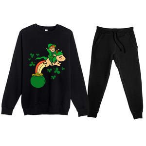 Unicorn Leprechaun St Patricks Day Premium Crewneck Sweatsuit Set