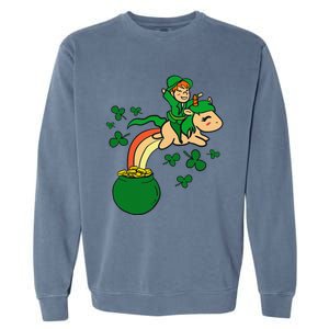 Unicorn Leprechaun St Patricks Day Garment-Dyed Sweatshirt