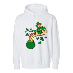 Unicorn Leprechaun St Patricks Day Garment-Dyed Fleece Hoodie