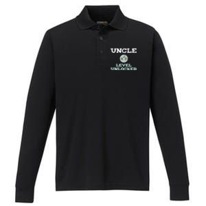 Uncle Level Unlocked Funny Uncle Gamer Video Games Cool Gift Performance Long Sleeve Polo