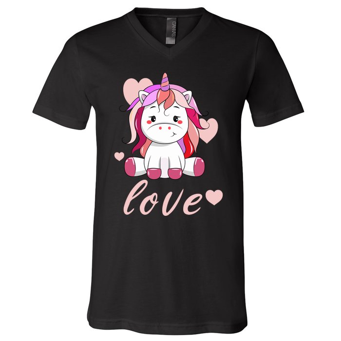 Unicorn Love Valentine V-Neck T-Shirt