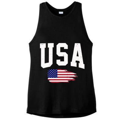 USA Logo Vintage Team Flag America Ladies PosiCharge Tri-Blend Wicking Tank