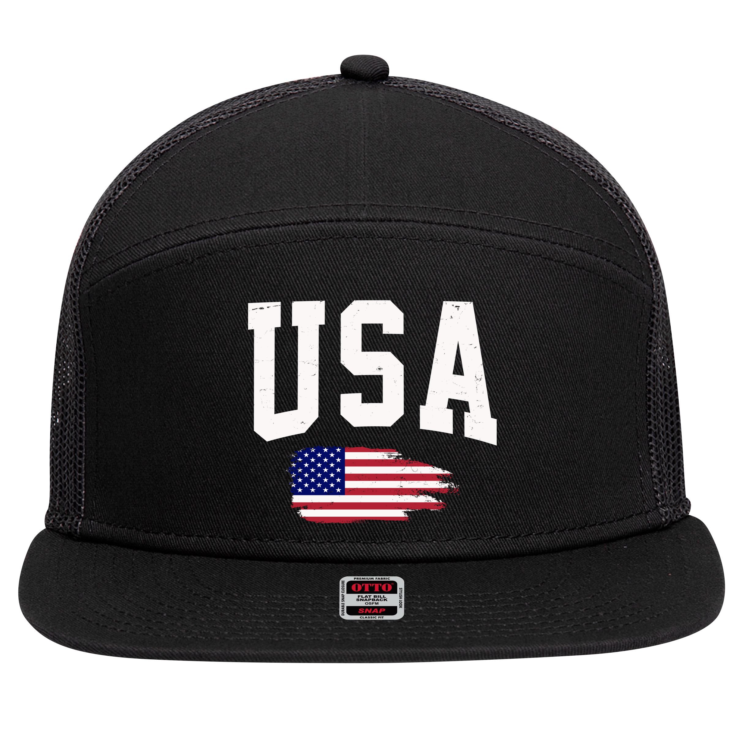 USA Logo Vintage Team Flag America 7 Panel Mesh Trucker Snapback Hat