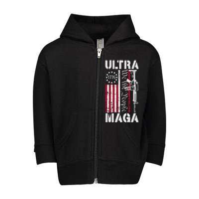 Ultra Maga 2024 American Flag Anti Joe Biden Ultra Maga Toddler Zip Fleece Hoodie