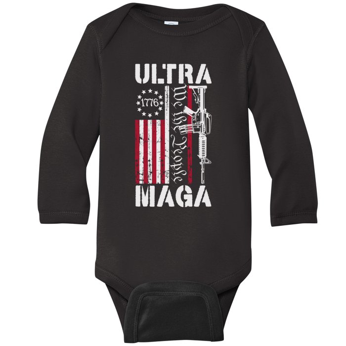 Ultra Maga 2024 American Flag Anti Joe Biden Ultra Maga Baby Long Sleeve Bodysuit