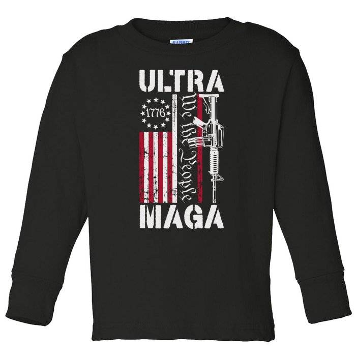 Ultra Maga 2024 American Flag Anti Joe Biden Ultra Maga Toddler Long Sleeve Shirt