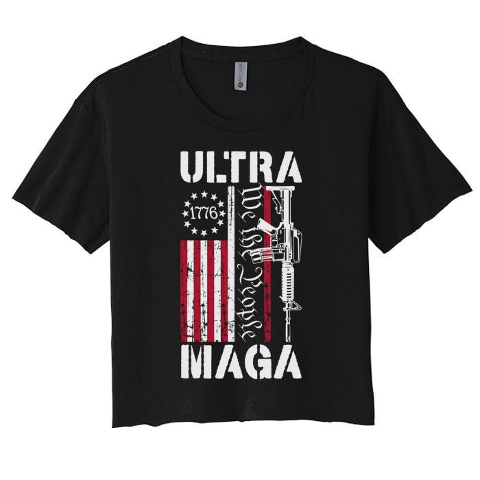 Ultra Maga 2024 American Flag Anti Joe Biden Ultra Maga Women's Crop Top Tee