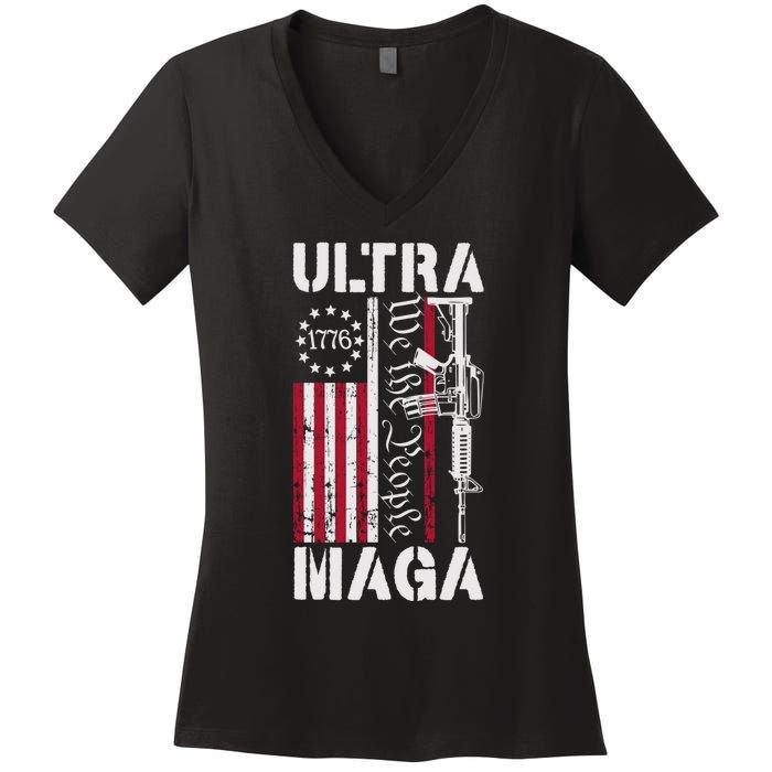 Ultra Maga 2024 American Flag Anti Joe Biden Ultra Maga Women's V-Neck T-Shirt