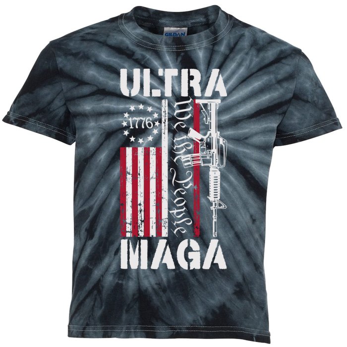 Ultra Maga 2024 American Flag Anti Joe Biden Ultra Maga Kids Tie-Dye T-Shirt