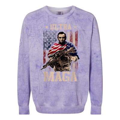 Ultra Maga 4th Of July Abraham Lincoln Gun 2nd Amendment Colorblast Crewneck Sweatshirt