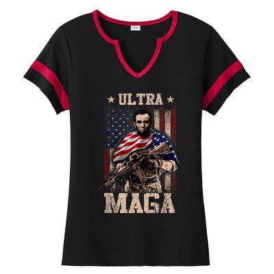 Ultra Maga 4th Of July Abraham Lincoln Gun 2nd Amendment Ladies Halftime Notch Neck Tee