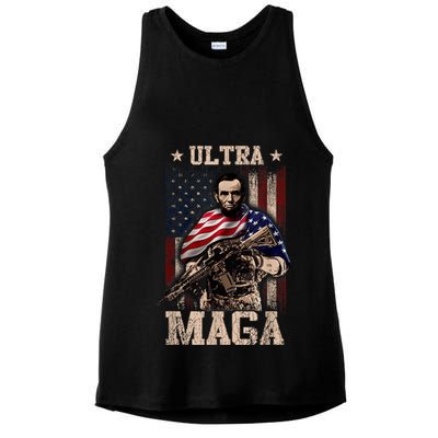 Ultra Maga 4th Of July Abraham Lincoln Gun 2nd Amendment Ladies PosiCharge Tri-Blend Wicking Tank