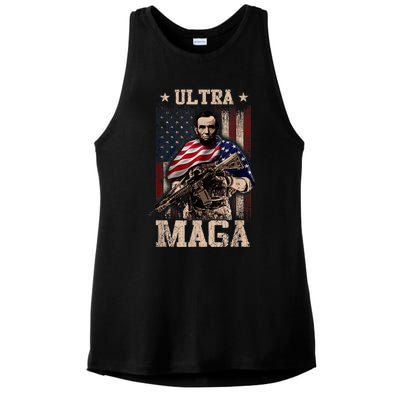 Ultra Maga 4th Of July Abraham Lincoln Gun 2nd Amendment Ladies PosiCharge Tri-Blend Wicking Tank