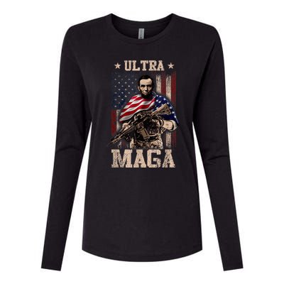 Ultra Maga 4th Of July Abraham Lincoln Gun 2nd Amendment Womens Cotton Relaxed Long Sleeve T-Shirt