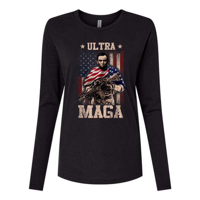 Ultra Maga 4th Of July Abraham Lincoln Gun 2nd Amendment Womens Cotton Relaxed Long Sleeve T-Shirt