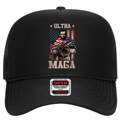 Ultra Maga 4th Of July Abraham Lincoln Gun 2nd Amendment High Crown Mesh Back Trucker Hat