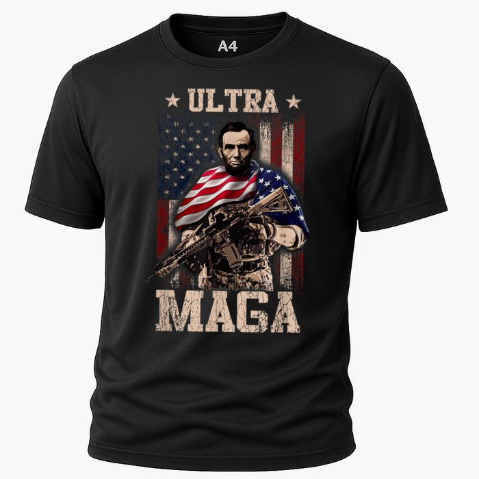 Ultra Maga 4th Of July Abraham Lincoln Gun 2nd Amendment Cooling Performance Crew T-Shirt