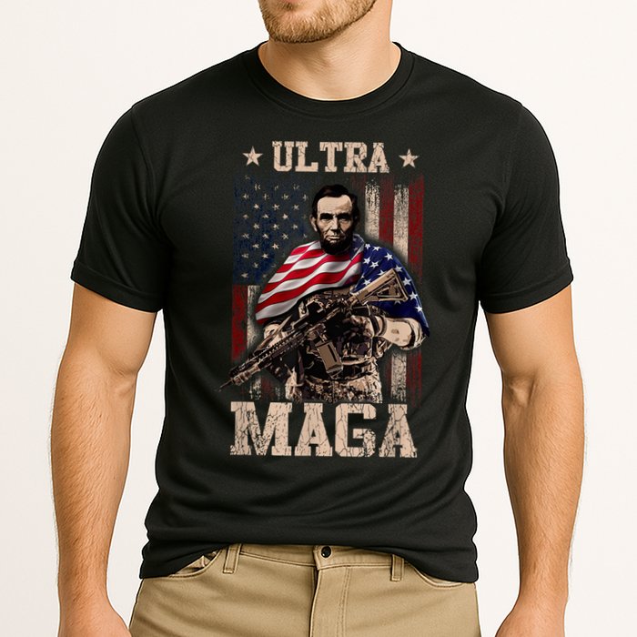Ultra Maga 4th Of July Abraham Lincoln Gun 2nd Amendment Cooling Performance Crew T-Shirt