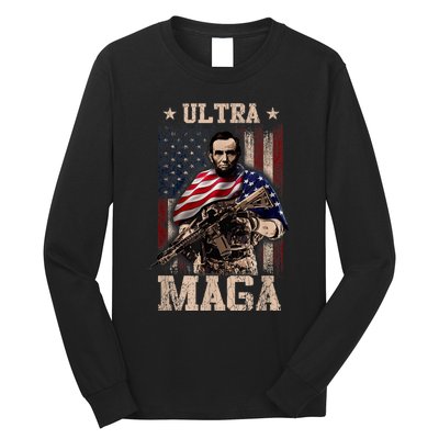 Ultra Maga 4th Of July Abraham Lincoln Gun 2nd Amendment Long Sleeve Shirt