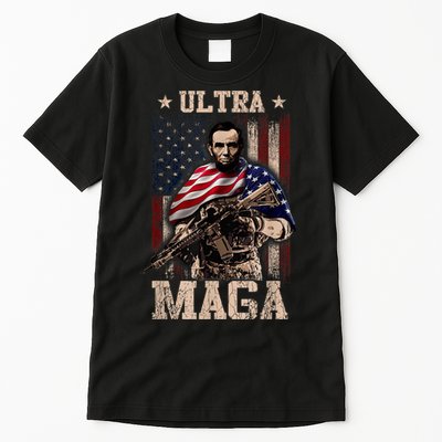 Ultra Maga 4th Of July Abraham Lincoln Gun 2nd Amendment Tall T-Shirt