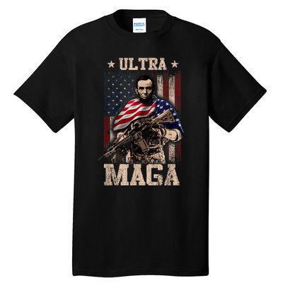 Ultra Maga 4th Of July Abraham Lincoln Gun 2nd Amendment Tall T-Shirt