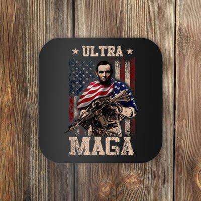 Ultra Maga 4th Of July Abraham Lincoln Gun 2nd Amendment Coaster