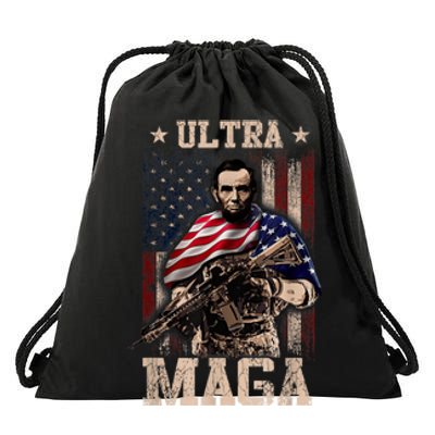 Ultra Maga 4th Of July Abraham Lincoln Gun 2nd Amendment Drawstring Bag