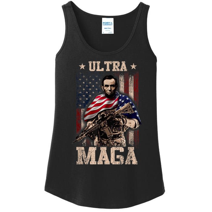 Ultra Maga 4th Of July Abraham Lincoln Gun 2nd Amendment Ladies Essential Tank