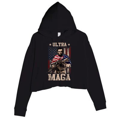 Ultra Maga 4th Of July Abraham Lincoln Gun 2nd Amendment Crop Fleece Hoodie