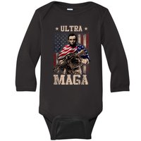 Ultra Maga 4th Of July Abraham Lincoln Gun 2nd Amendment Baby Long Sleeve Bodysuit