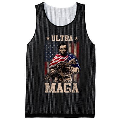 Ultra Maga 4th Of July Abraham Lincoln Gun 2nd Amendment Mesh Reversible Basketball Jersey Tank