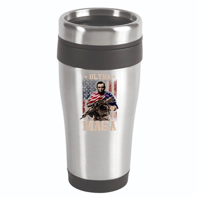 Ultra Maga 4th Of July Abraham Lincoln Gun 2nd Amendment 16oz Travel Tumbler