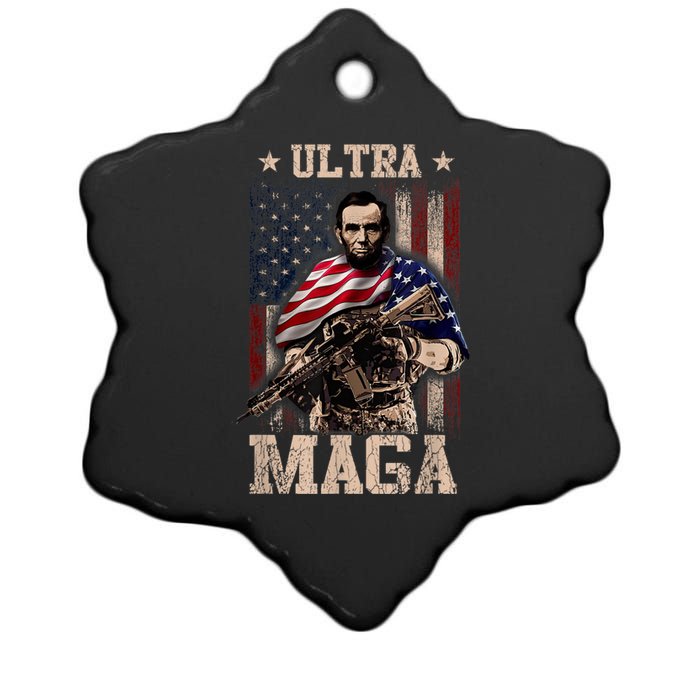 Ultra Maga 4th Of July Abraham Lincoln Gun 2nd Amendment Ceramic Star Ornament