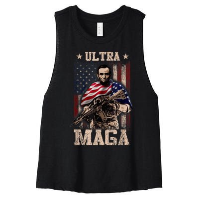 Ultra Maga 4th Of July Abraham Lincoln Gun 2nd Amendment Women's Racerback Cropped Tank