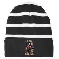 Ultra Maga 4th Of July Abraham Lincoln Gun 2nd Amendment Striped Beanie with Solid Band